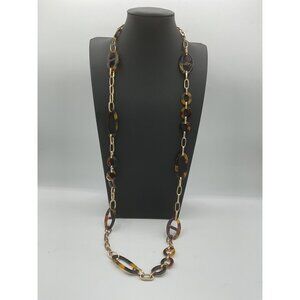 Tortoiseshell & Gold-Tone Link Necklace 19" Drop